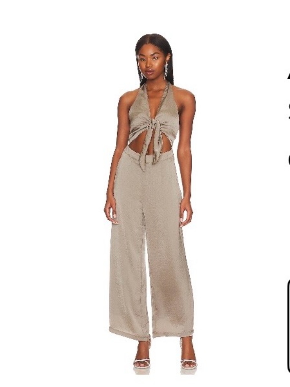 SNDYS Tie-Front Halter Wide-Leg Jumpsuit in OLIVE